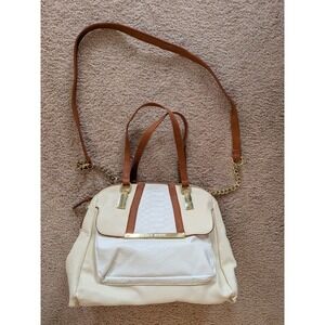 Steve Madden Women Cream White Snakeskin Satchel Crossbody Bag Gold Hardware